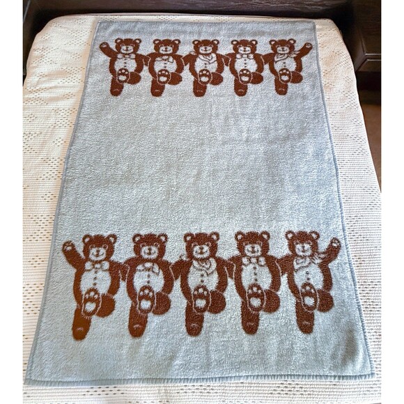 CANNON MILLS IBENA Vintage Dancing Bear Plush Throw Blanket Blue Brown 54x75" - Picture 1 of 15